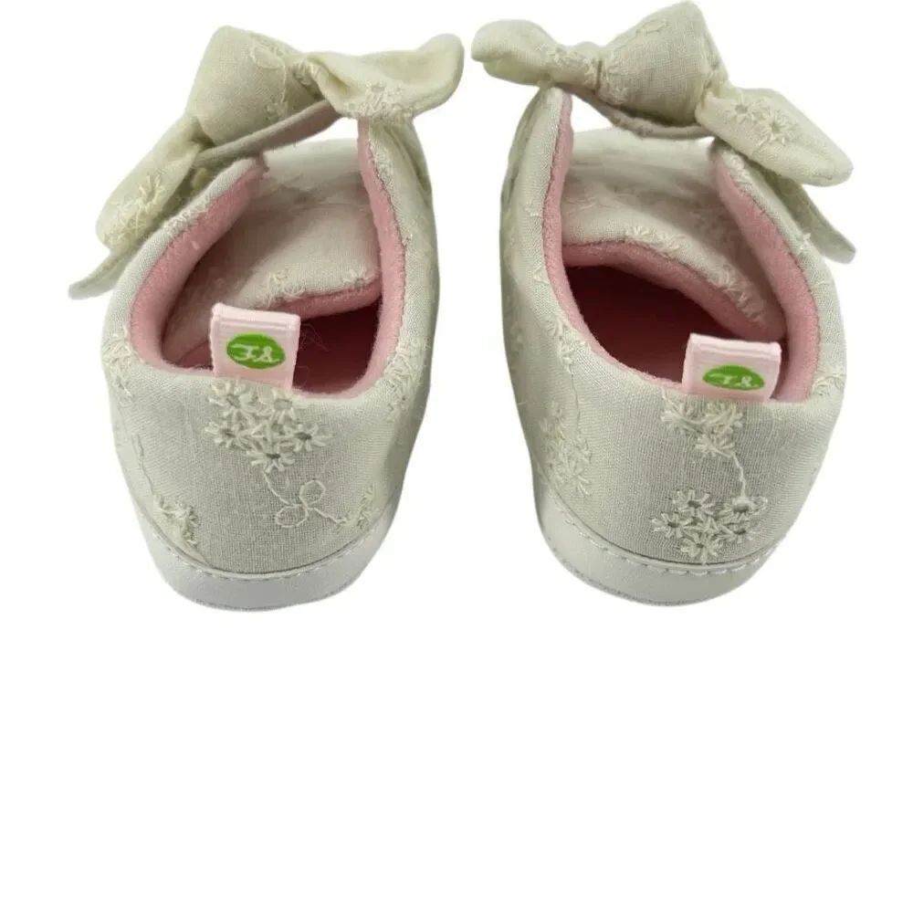 First Steps Baby Girl Floral Bow Soft Sole Shoes 6-9M Cream Embroidered - Picture 7 of 13